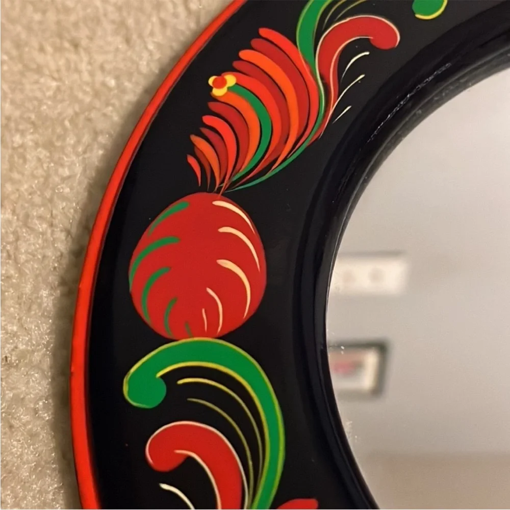 Hungarian Handmade Mirror Hand Painted Navy Blue Base